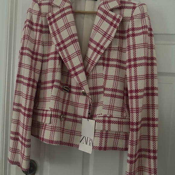 Zara Women's Blazer in Pink and Cream Plaid - Picture 1 of 1